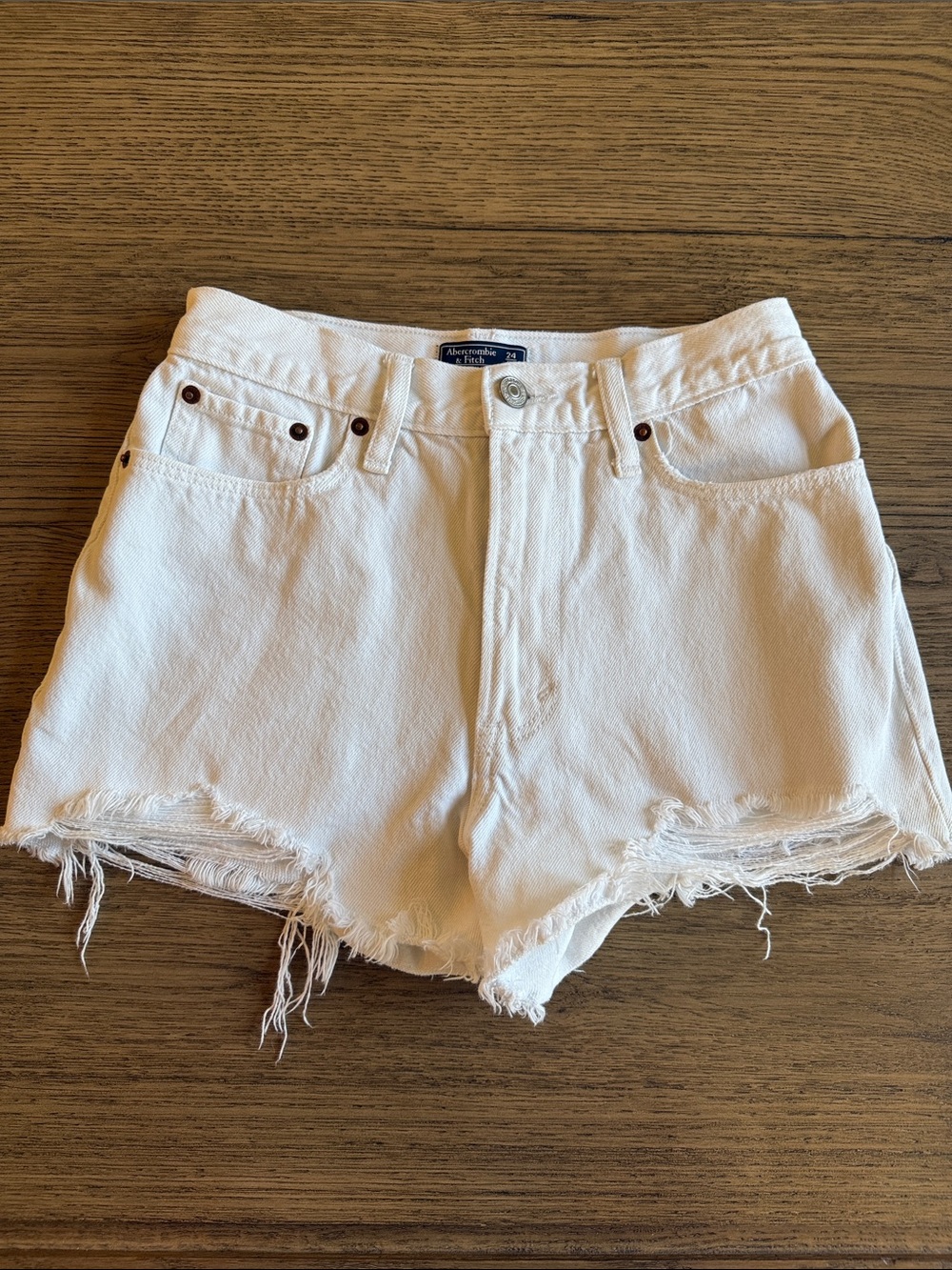 Abercrombie & Fitch Annie High Rise White Distressed Frayed Hem Denim Shorts